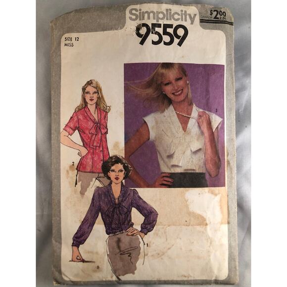 VINTAGE, RETRO, SIMPLICITY, 1980, BLOUSE, #9559, SIZE 12, MISS - Picture 1 of 2